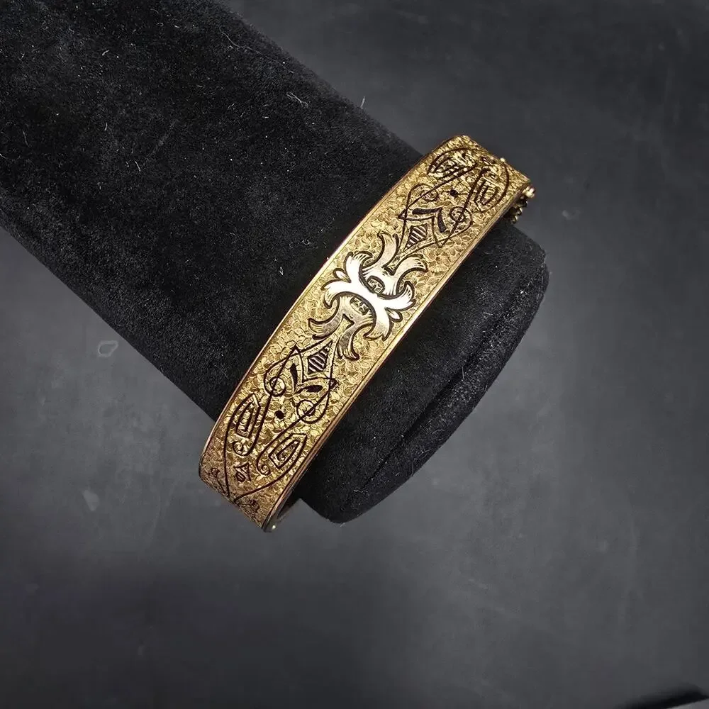 Dunn Bros 10K Gold Filled Bangle Bracelet Etched Vintage Costume Jewelry